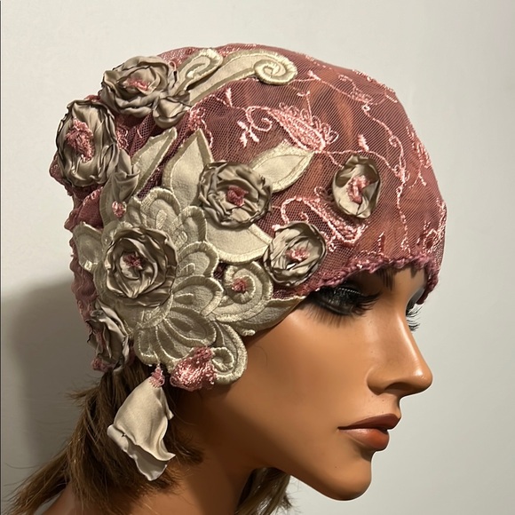 Chic Floral Lace Hat in Pale Pink and Cream main image 13